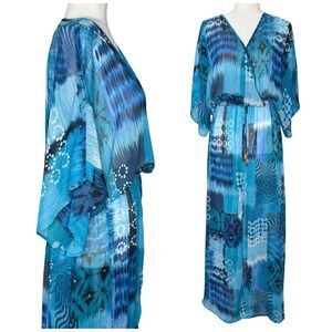 NWOT Bleu Rod Beattie L Swim Cover‎ Up Blouson Maxi Semi Sheer Beach Pool Resort